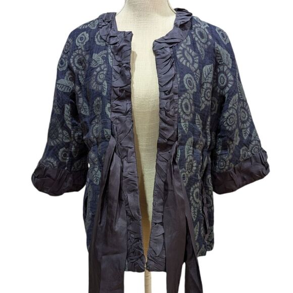 MARC BY MARC JACOBS Floral Print Kimono Jacket Blue 3/4 Sleeve Tie Sash Size 4 - Picture 5 of 12